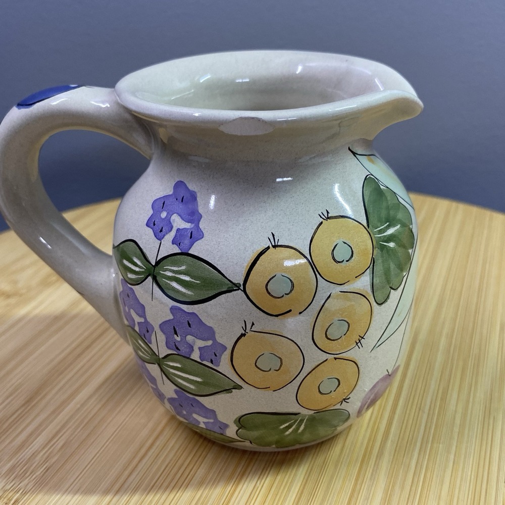 Mesa International Small Pottery Jug Creamer Made in Hungary Flowers & Fruit